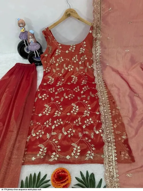 Orange_Chiffon_Anarkali_Sequin_Embroidered_Palazzo_Kurta_Set_For_Women