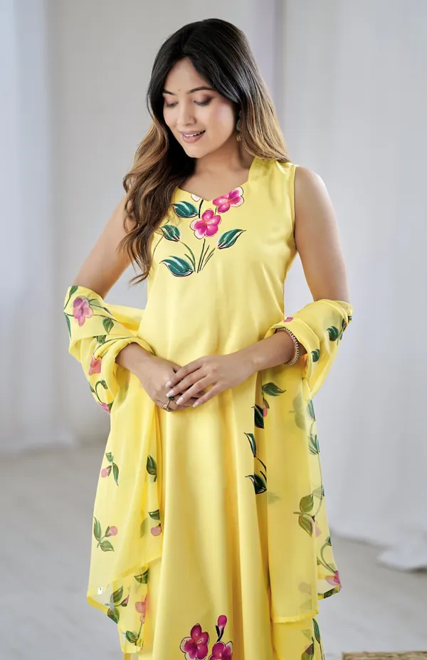 Yellow_Viscose_Rayon_Floral_Printed_Kurta_Pant_Set_For_Women