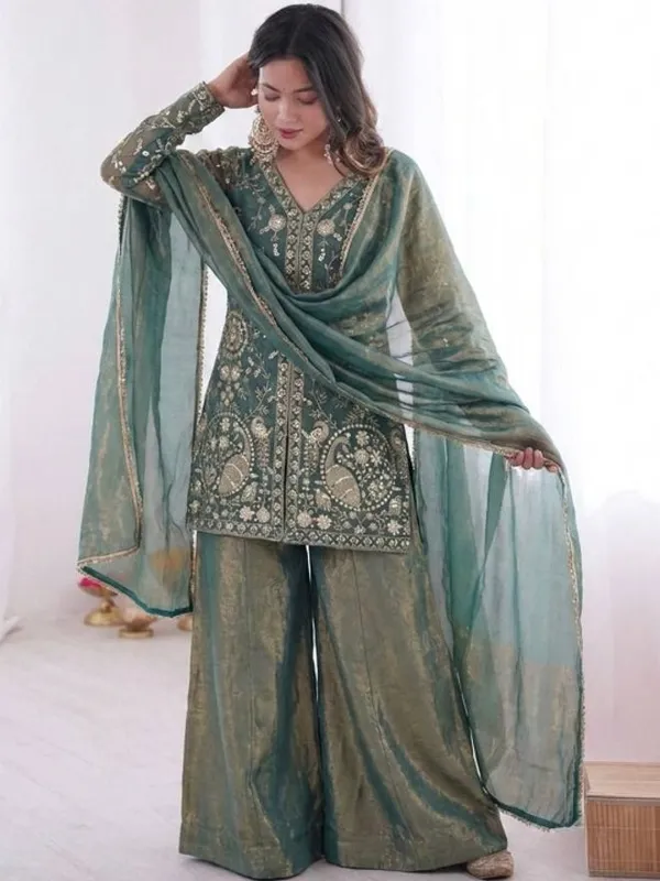 Pista_Green_Satin_Angrakha_Zari_Embroidered_Kurta_Sharara_Set_For_Women