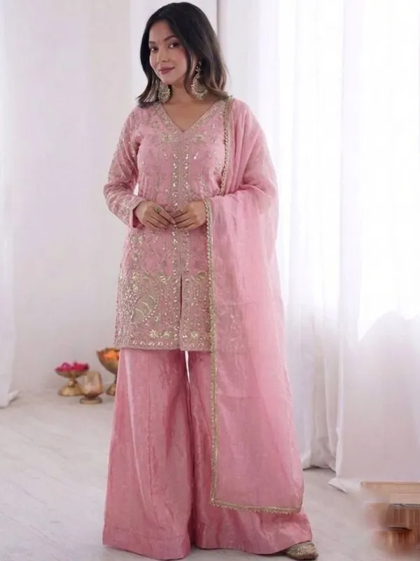 Pink_Satin_Angrakha_Zari_Embroidered_Kurta_Sharara_Set_For_Women