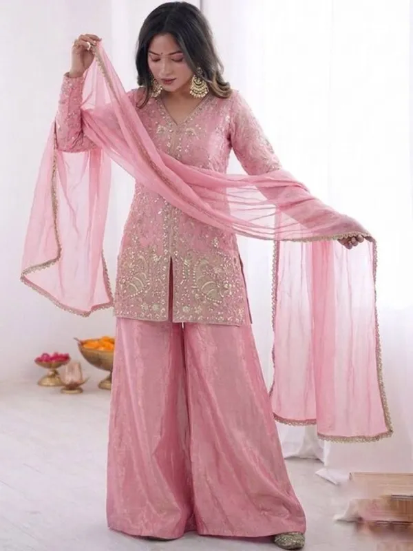 Pink_Satin_Angrakha_Zari_Embroidered_Kurta_Sharara_Set_For_Women