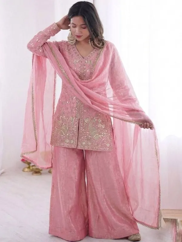 Pink_Satin_Angrakha_Zari_Embroidered_Kurta_Sharara_Set_For_Women