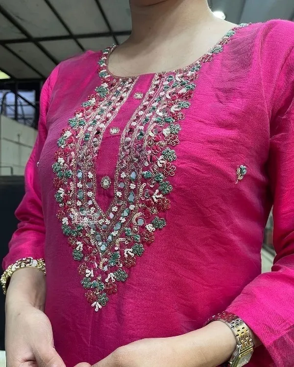 Pink_Chanderi_Straight_Sequin_Embroidered_Kurta_Set_For_Women