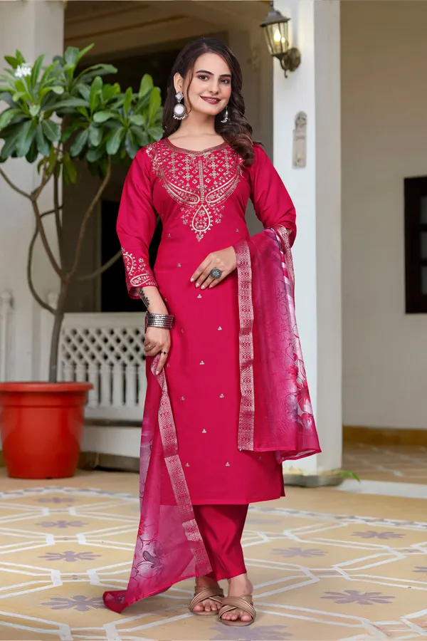 Pink_Chanderi_Zari_Embroidered_Yoke_Kurta_Pant_Set_For_Women