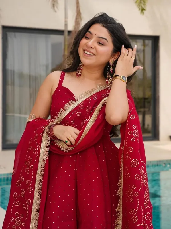 Maroon_Georgette_Sleeveless_Printed_Embroidered_Ethnic_Top_Sharara_Set_For_Women