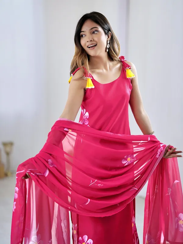 Pink_Viscose_Rayon_Hand-Painted_Floral_Kurta_Set_For_Women