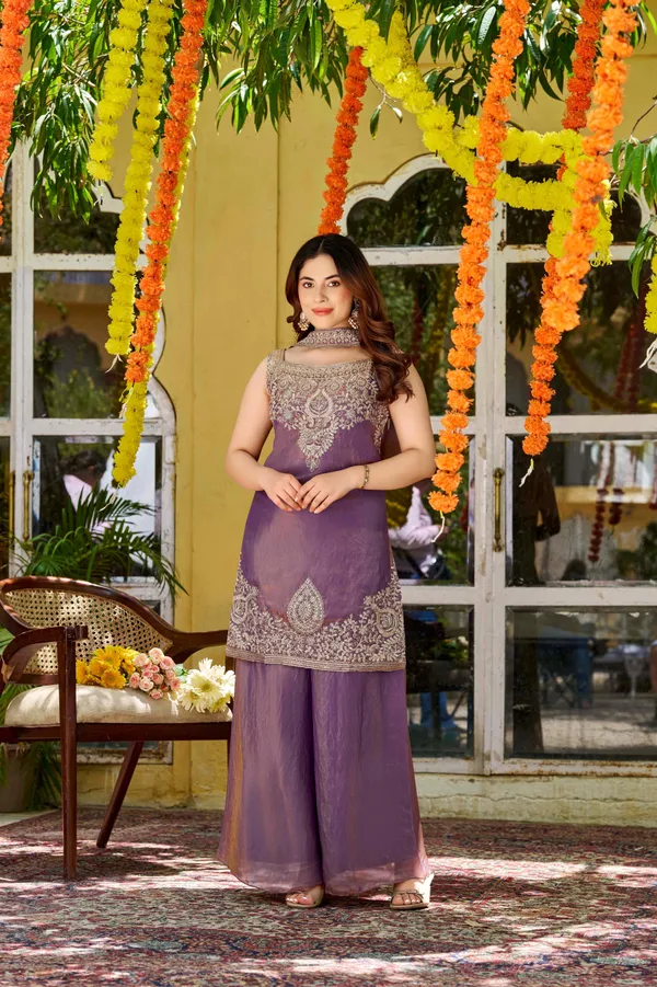 Purple_Satin_Sleeveless_Zari_Embroidered_Kurti_Sharara_Set_For_Women