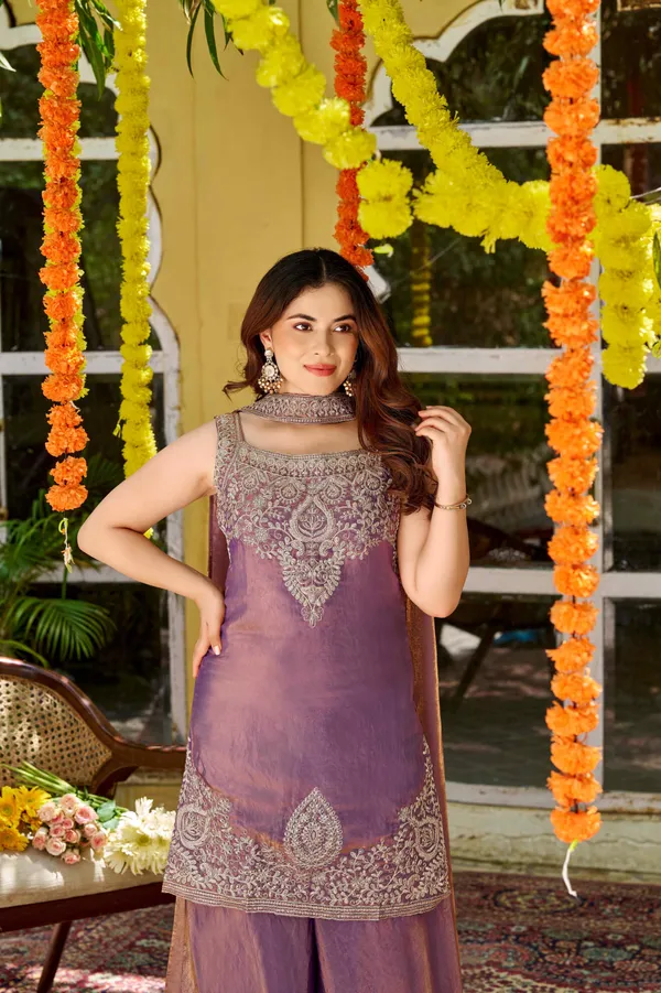 Purple_Satin_Sleeveless_Zari_Embroidered_Kurti_Sharara_Set_For_Women