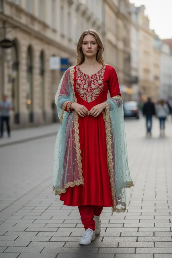 Red_Cotton_Blend_Straight_Paisley_Printed_Kurta_Palazzo_Set_For_Women