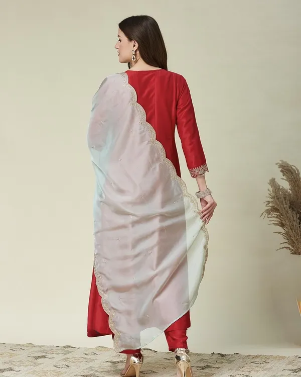 Red_Cotton_Blend_Straight_Paisley_Printed_Kurta_Palazzo_Set_For_Women