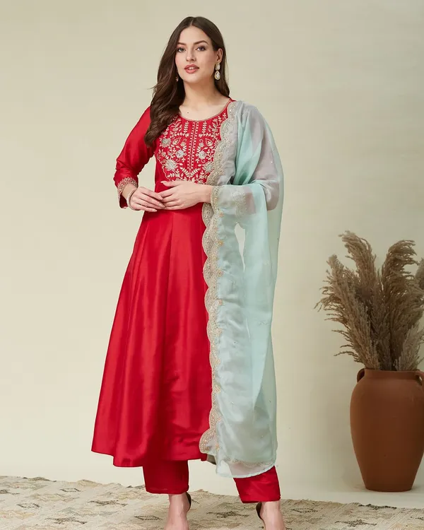Red_Cotton_Blend_Straight_Paisley_Printed_Kurta_Palazzo_Set_For_Women