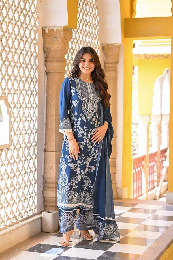 Navy_Blue_Cotton_Floral_Paisley_Print_Kurta_Palazzo_Set_For_Women
