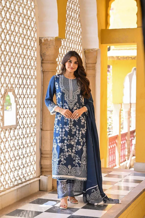 Navy_Blue_Cotton_Floral_Paisley_Print_Kurta_Palazzo_Set_For_Women