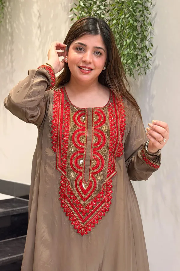 Brown_Crepe_A-Line_Mirror_Work_Kurta_Palazzo_Set_For_Women