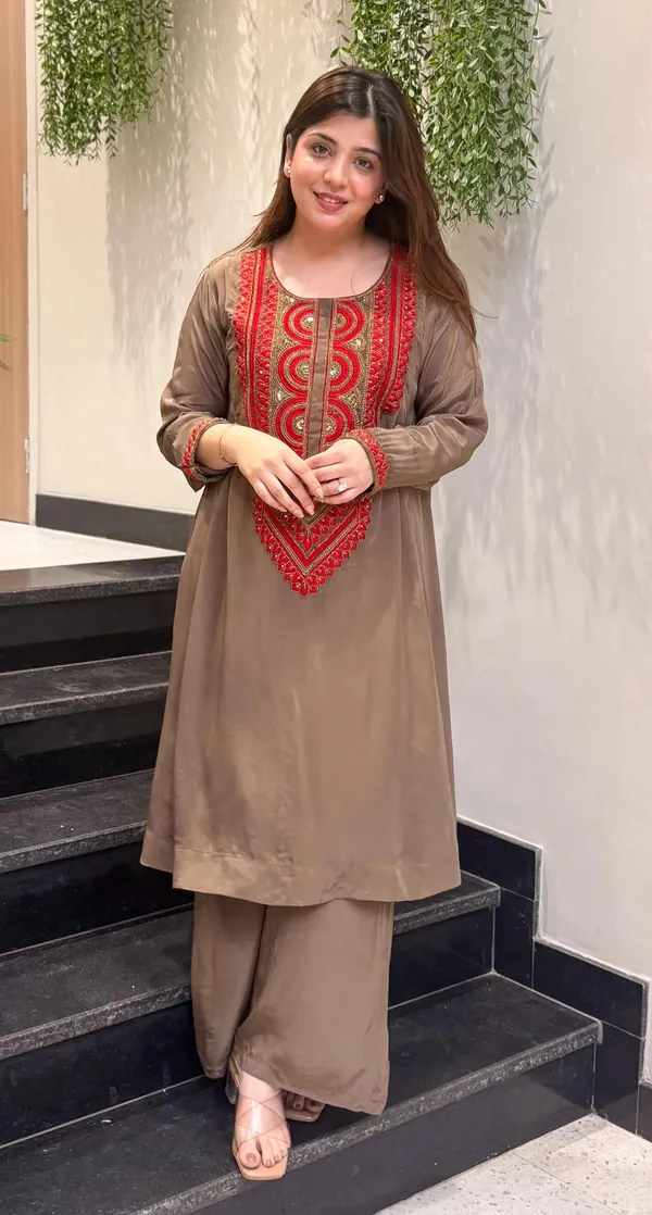 Brown_Crepe_A-Line_Mirror_Work_Kurta_Palazzo_Set_For_Women