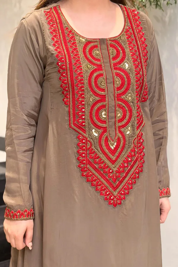 Brown_Crepe_A-Line_Mirror_Work_Kurta_Palazzo_Set_For_Women