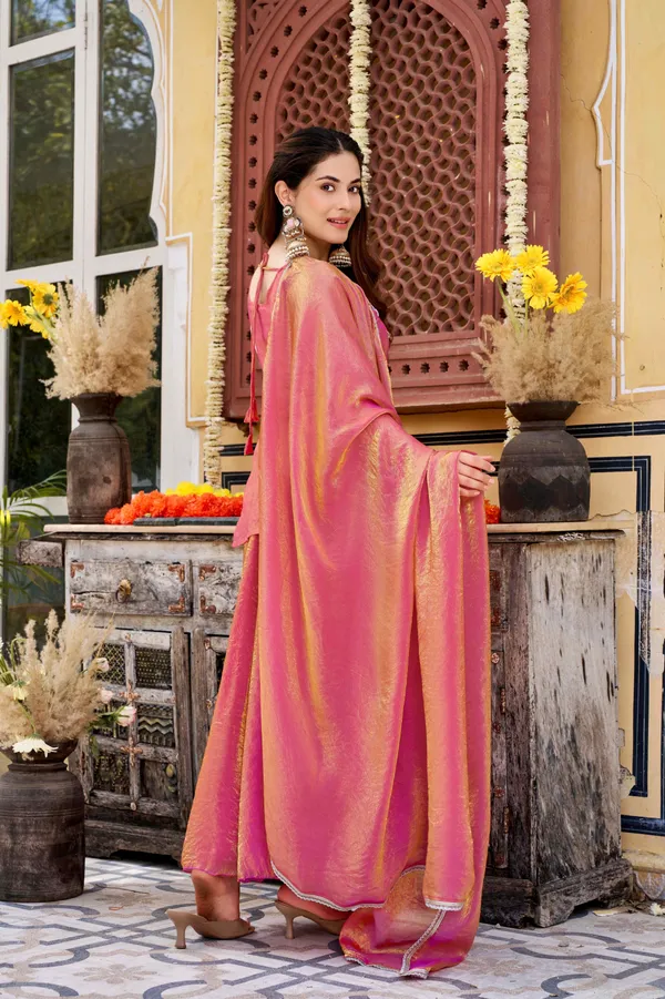 Pink_Satin_Sleeveless_Bead_Embroidered_Kurti_Sharara_Set_For_Women