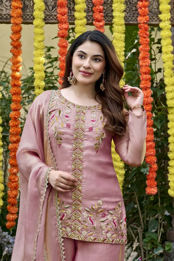 Orange_Satin_Sequin_Embroidered_Kurti_Sharara_Set_For_Women