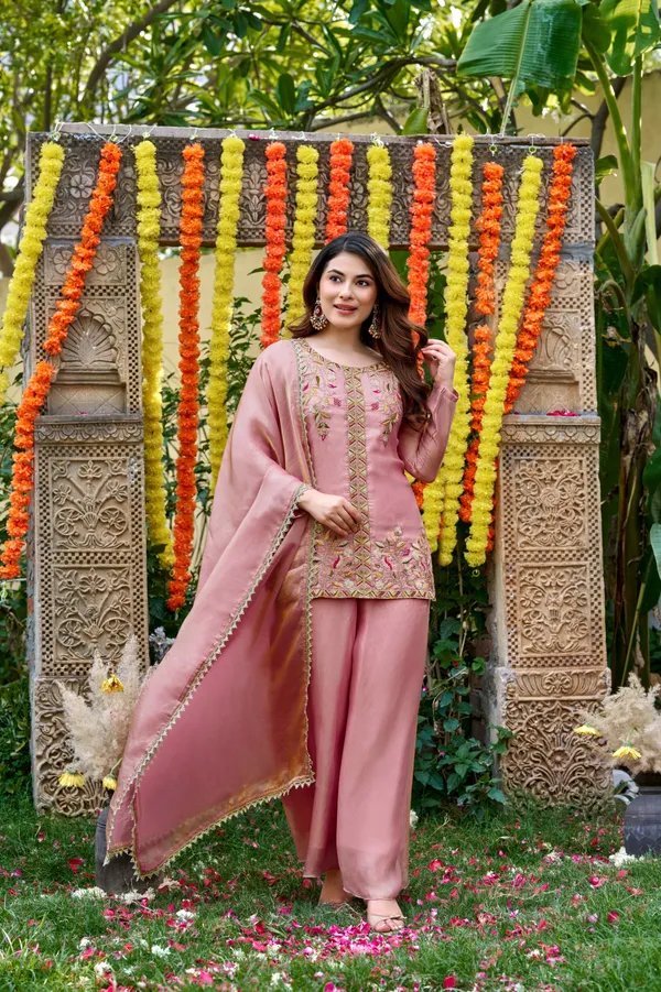 Orange_Satin_Sequin_Embroidered_Kurti_Sharara_Set_For_Women