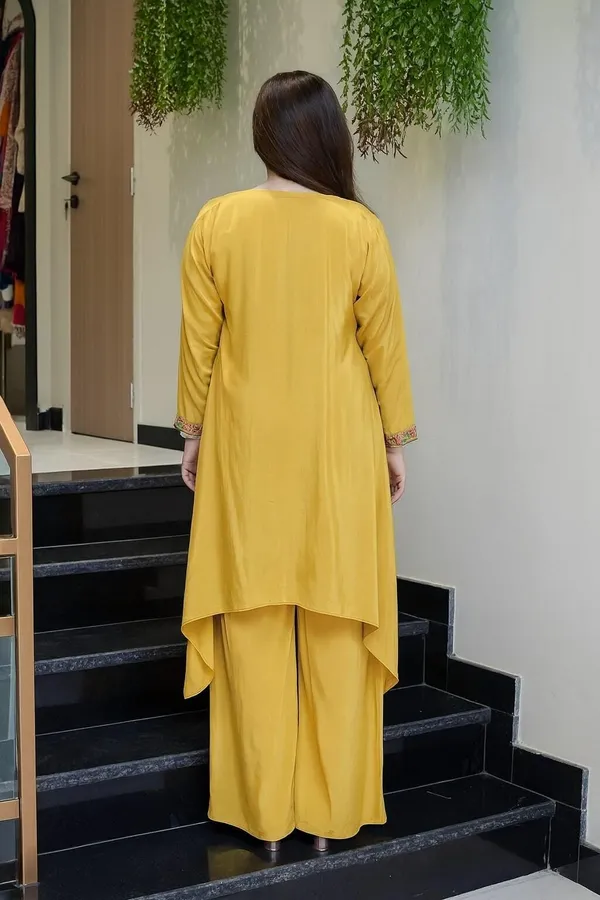 Yellow_French_Crepe_A-Line_Embroidered_Kurta_Set_For_Women