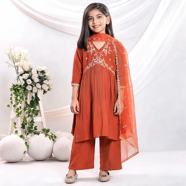 Orange_Rayon_Embroidered_Kurta_Pyjama_Dupatta_Set_For_Girls