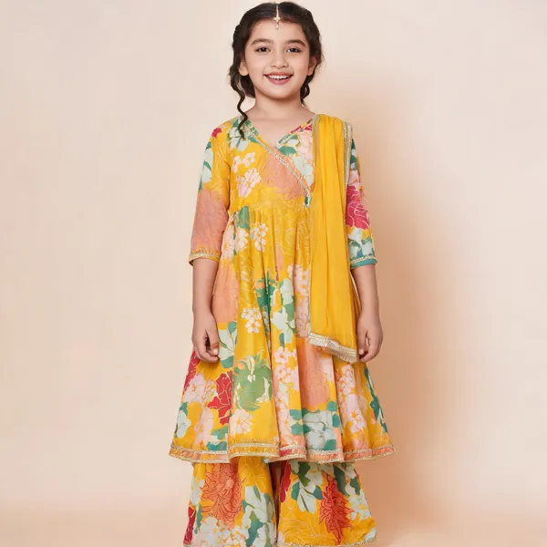 Yellow_Chanderi_Floral_Print_Kurta_Sharara_Set_For_Girls