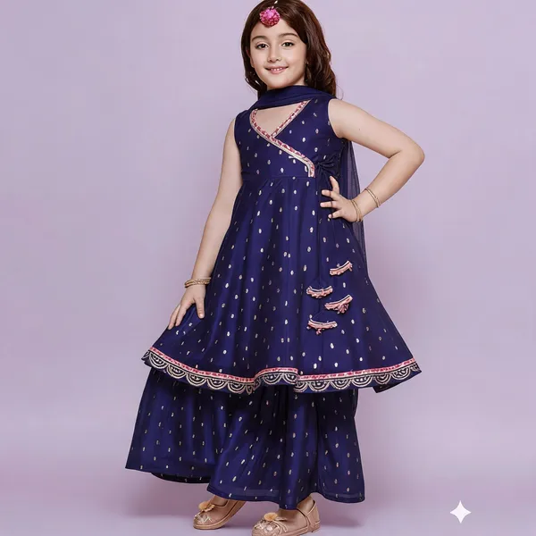 Blue_Chanderi_Silk_Embroidered_Kurta_Palazzo_Set_For_Girls