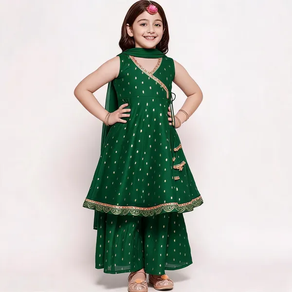 Green_Chanderi_Silk_Embroidered_Kurta_Palazzo_Set_For_Girls