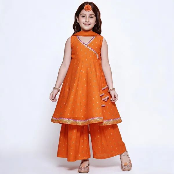 Orange_Chanderi_Silk_Embroidered_Kurta_Palazzo_Set_For_Girls