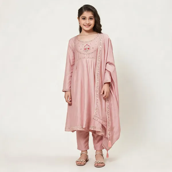 Pink_Silk_Blend_Embroidered_Kurta_Set_For_Girls