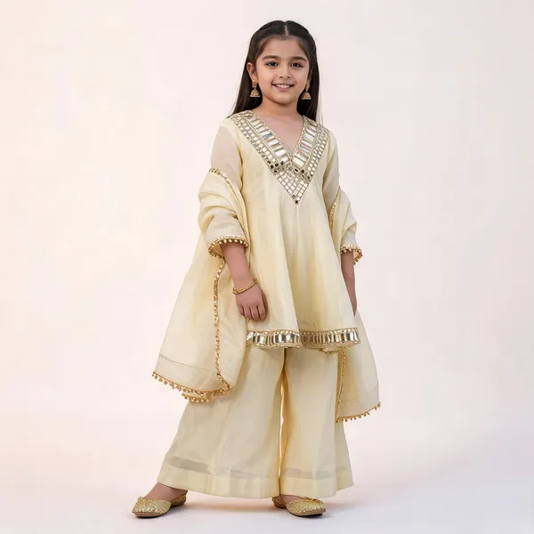 Cream_Chinon_Silk_Embroidered_Festive_Kurta_Dupatta_Set_For_Girls