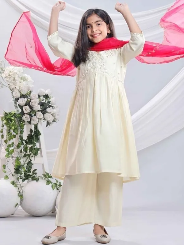 White_Rayon_Embroidered_Kurta_Pyjama_Dupatta_Set_For_Girls
