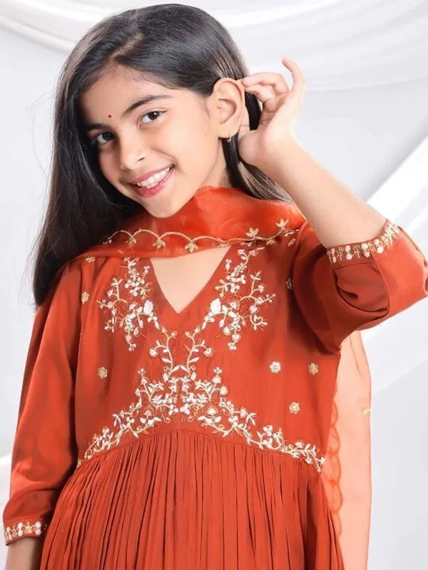Orange_Rayon_Embroidered_Kurta_Pyjama_Dupatta_Set_For_Girls
