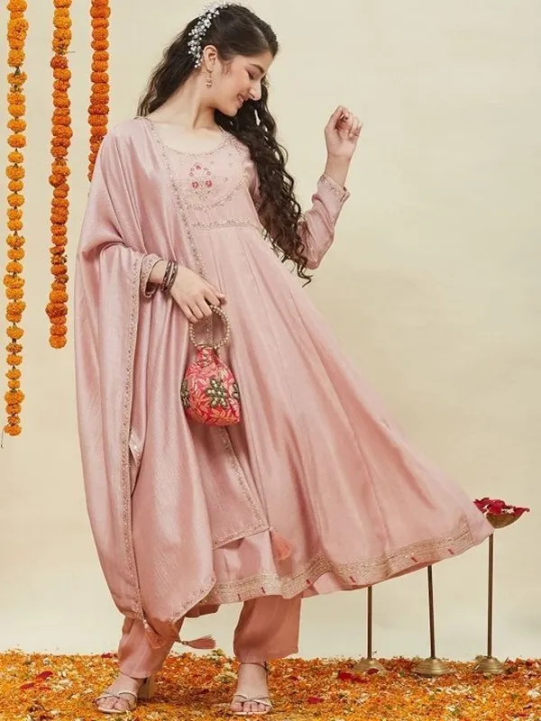 Pink_Silk_Blend_Embroidered_Kurta_Set_For_Girls