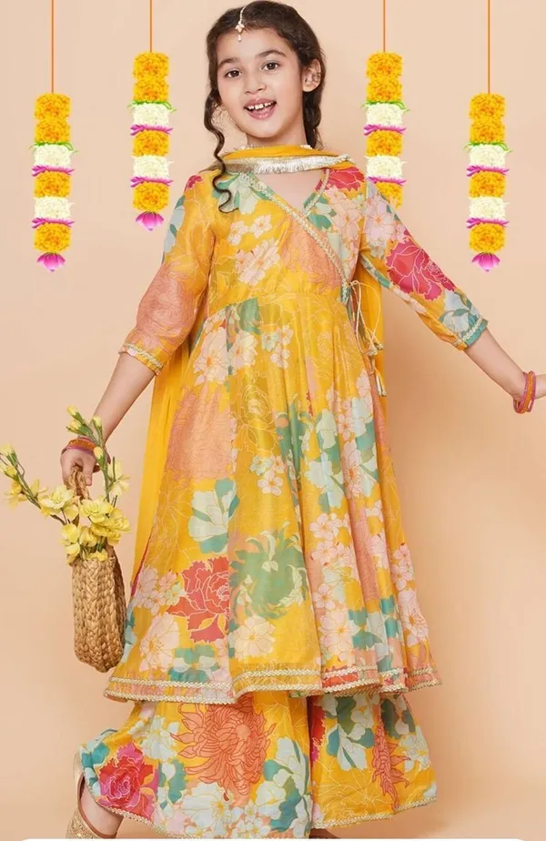 Yellow_Chanderi_Floral_Print_Kurta_Sharara_Set_For_Girls