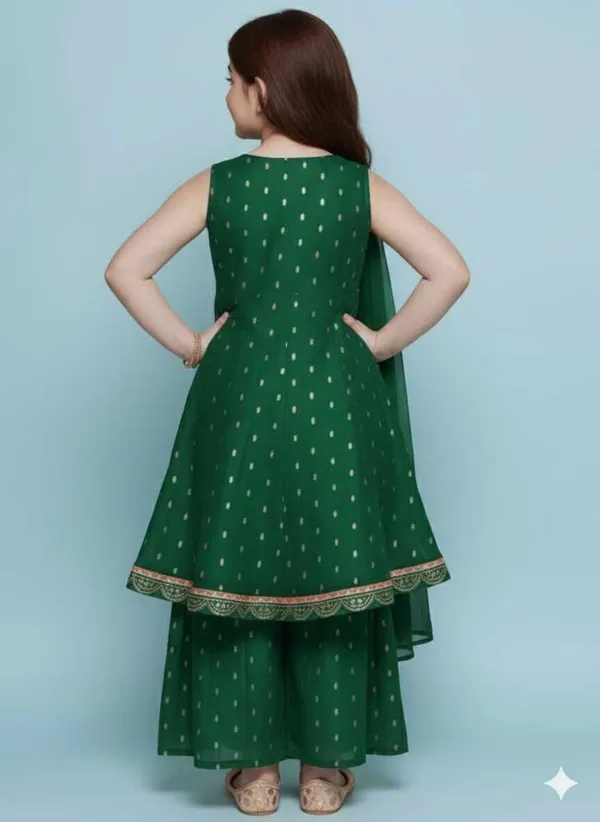 Green_Chanderi_Silk_Embroidered_Kurta_Palazzo_Set_For_Girls