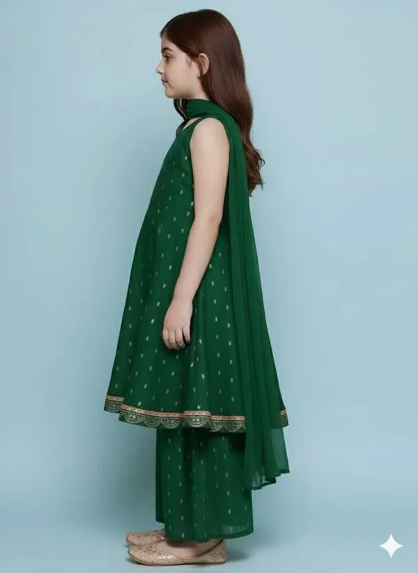 Green_Chanderi_Silk_Embroidered_Kurta_Palazzo_Set_For_Girls