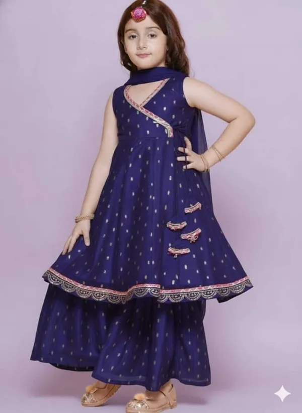 Blue_Chanderi_Silk_Embroidered_Kurta_Palazzo_Set_For_Girls