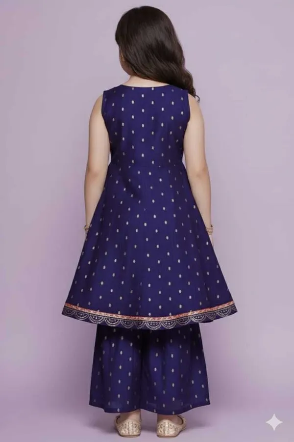 Blue_Chanderi_Silk_Embroidered_Kurta_Palazzo_Set_For_Girls
