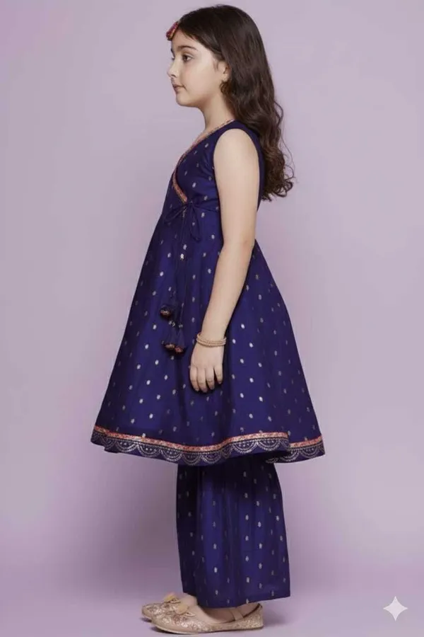 Blue_Chanderi_Silk_Embroidered_Kurta_Palazzo_Set_For_Girls