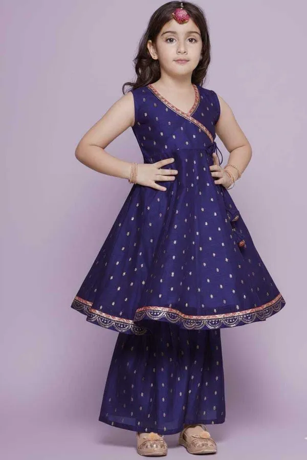 Blue_Chanderi_Silk_Embroidered_Kurta_Palazzo_Set_For_Girls