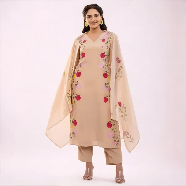 Beige_Cotton_Straight_Floral_Embroidered_Kurta_Set_For_Women