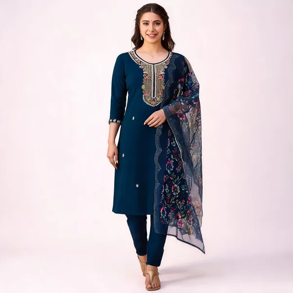 Blue_Chanderi_Straight_Cut_Embroidered_Kurta_Set_For_Women