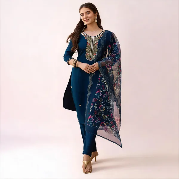 Blue_Chanderi_Straight_Cut_Embroidered_Kurta_Set_For_Women