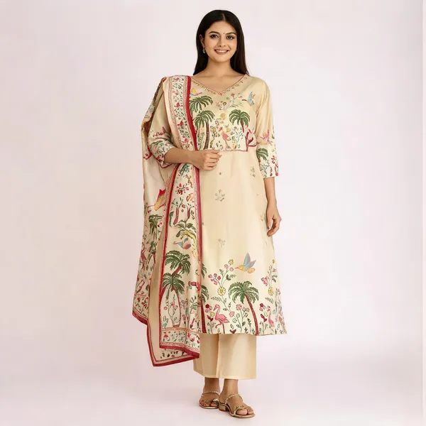 Beige_Viscose_Assam_Silk_Straight_Embroidered_Kurta_Set_For_Women