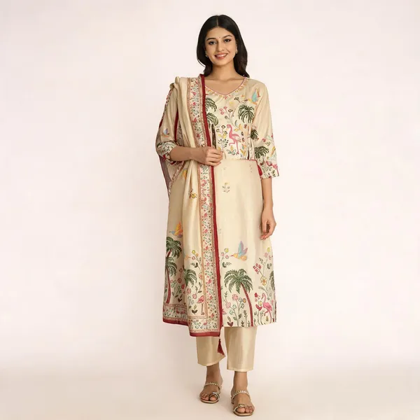 Beige_Viscose_Assam_Silk_Straight_Embroidered_Kurta_Set_For_Women
