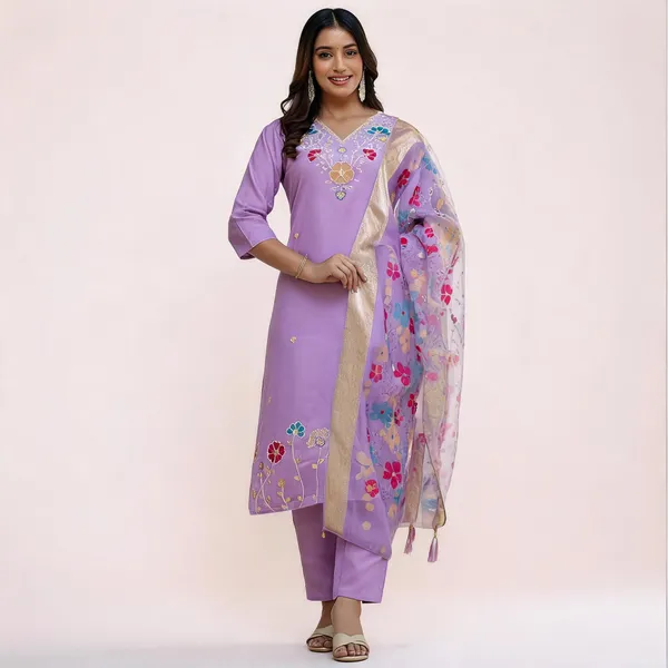 Lavender_Viscose_Gadwal_Straight_Floral_Embroidered_Kurta_Set_For_Women