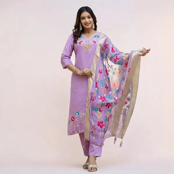 Lavender_Viscose_Gadwal_Straight_Floral_Embroidered_Kurta_Set_For_Women