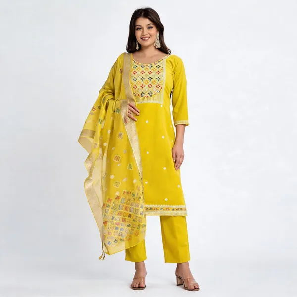 Yellow_Viscose_Assam_Silk_Straight_Embroidered_Kurta_Set_For_Women