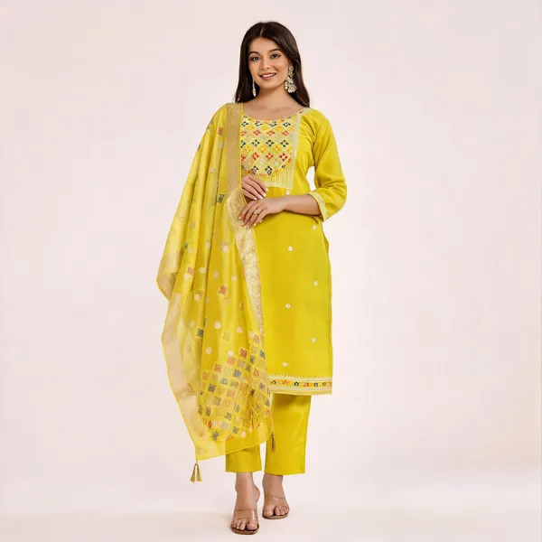 Yellow_Viscose_Assam_Silk_Straight_Embroidered_Kurta_Set_For_Women